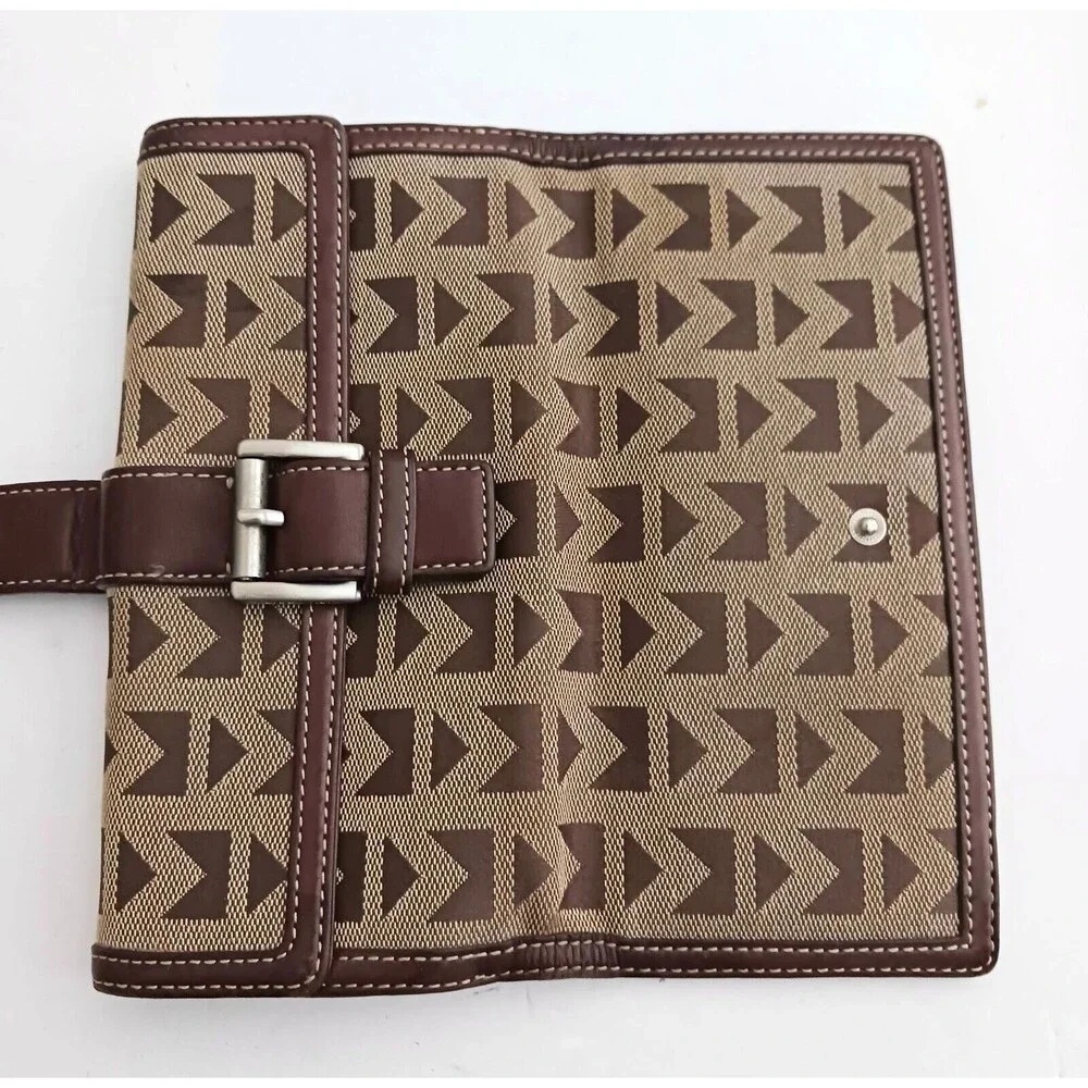 Michael Kors Brown Leather Brown Logo Jacquard Buckle Flap Rect Bi Fold Wallet
